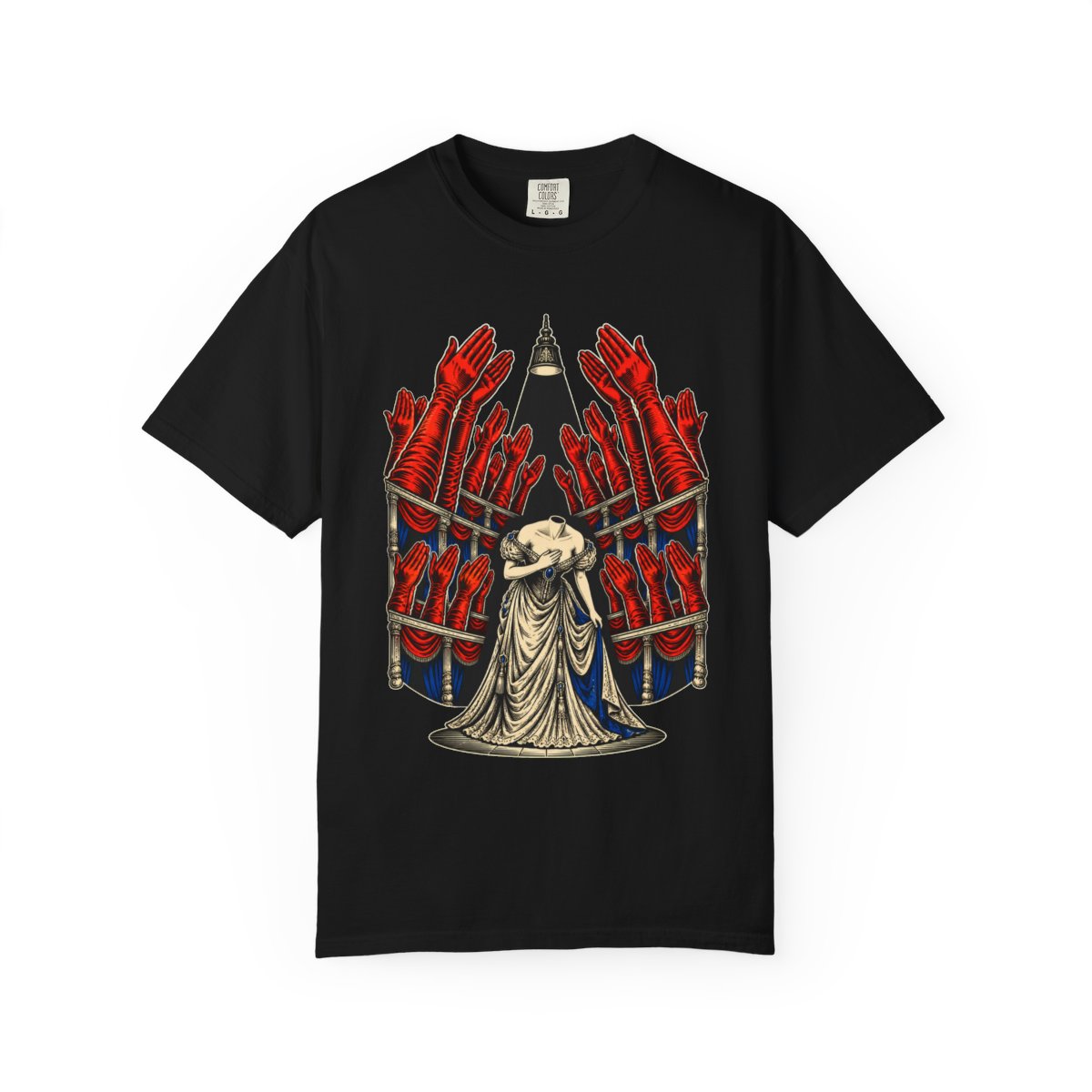 Standing Ovation Front Print Tee large front print on a Black Comfort Colors 1717 tee