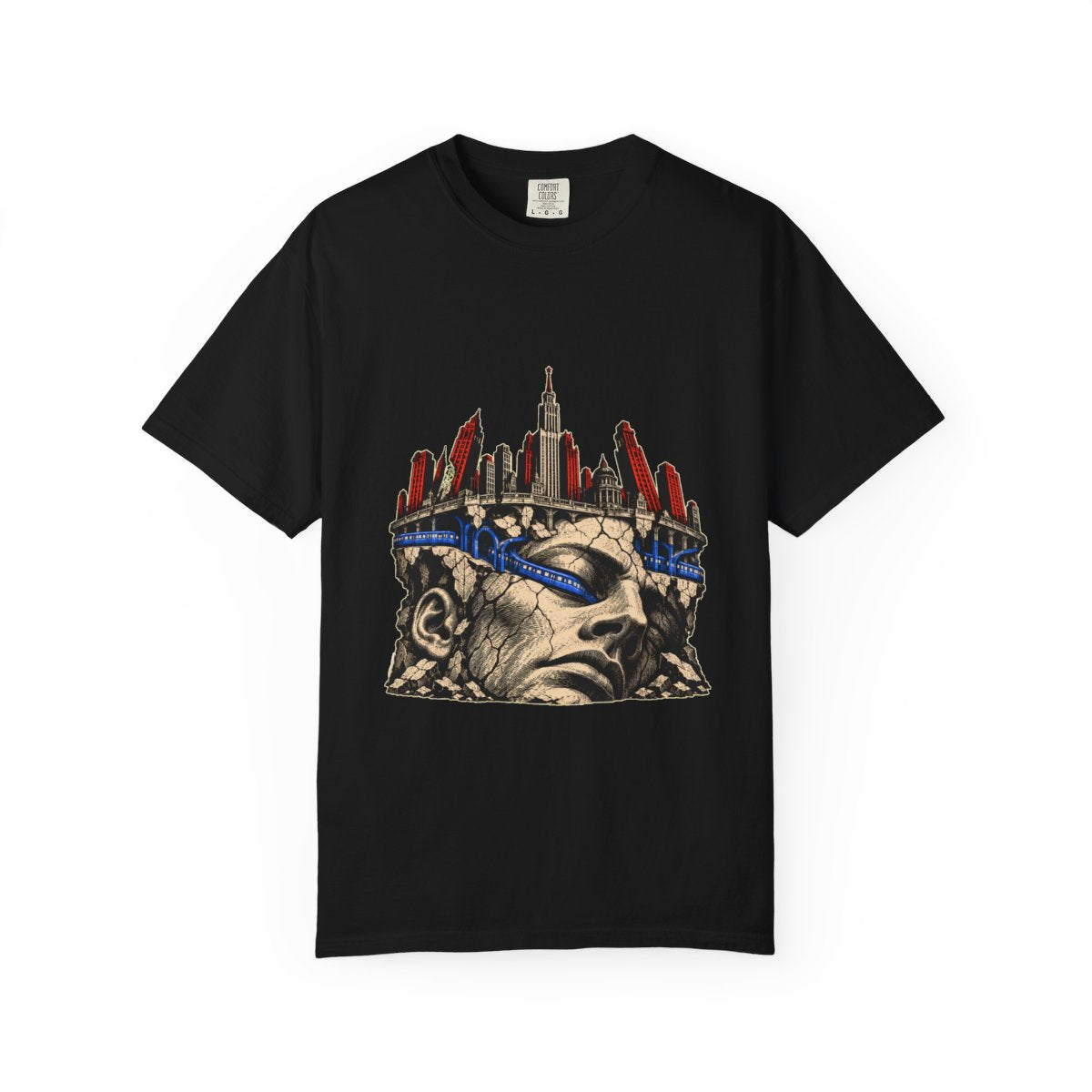 Under the Sleeping Face Front Print Tee large front print on a Black Comfort Colors 1717 tee