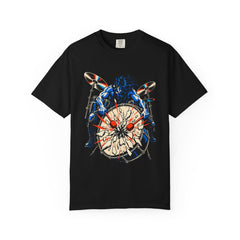 Drumstorm Front Print Tee large front print on a Black Comfort Colors 1717 tee
