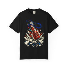 Mic Drop Front Print Tee large front print on a Black Comfort Colors 1717 tee