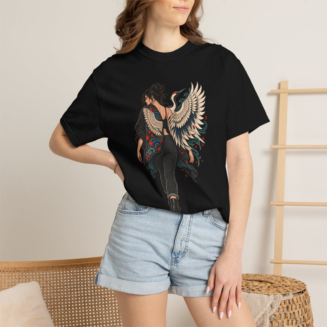Crane Wing Unfolding Front Print Tee
