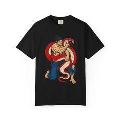 Serpent Lock Front Print Tee large front print on a Black Comfort Colors 1717 tee