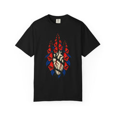 Foxglove Holds the Heart Front Print Tee large front print on a Black Comfort Colors 1717 tee