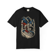 The Gargoyle Drops In Front Print Tee large front print on a Black Comfort Colors 1717 tee