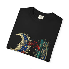 The Moon Comes Off Its Hinge Front Print Tee folded front print detail