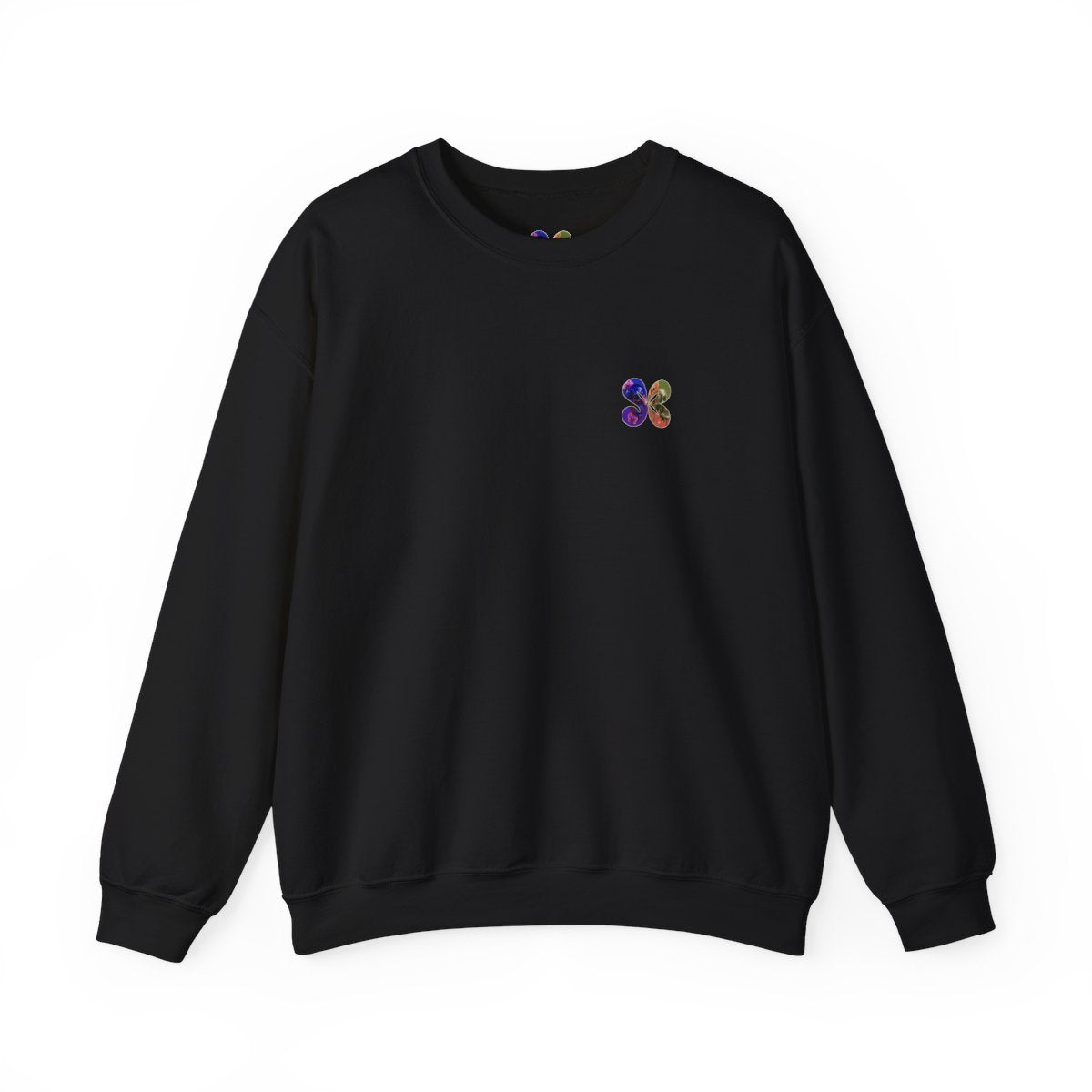 Passionflower Witness Crewneck Back Print Sweatshirt — black, front view