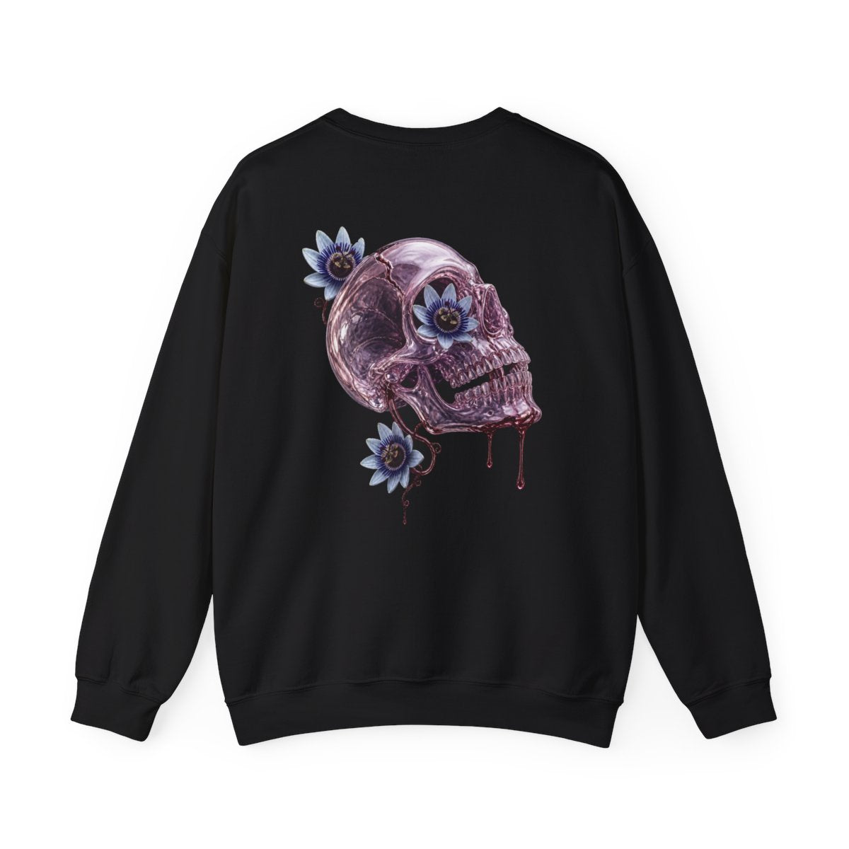 Passionflower Witness Crewneck Back Print Sweatshirt — black, back view